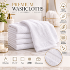 100% Cotton, 1.5 lbs/dzn, 13"x 13", Plain, White, Dobby Border, 300 pcs/case