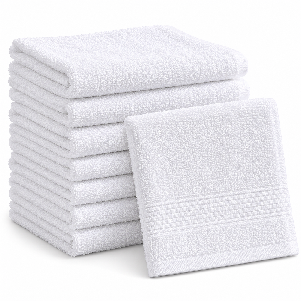 100% Cotton, 1.5 lbs/dzn, 13"x 13", Plain, White, Dobby Border, 300 pcs/case