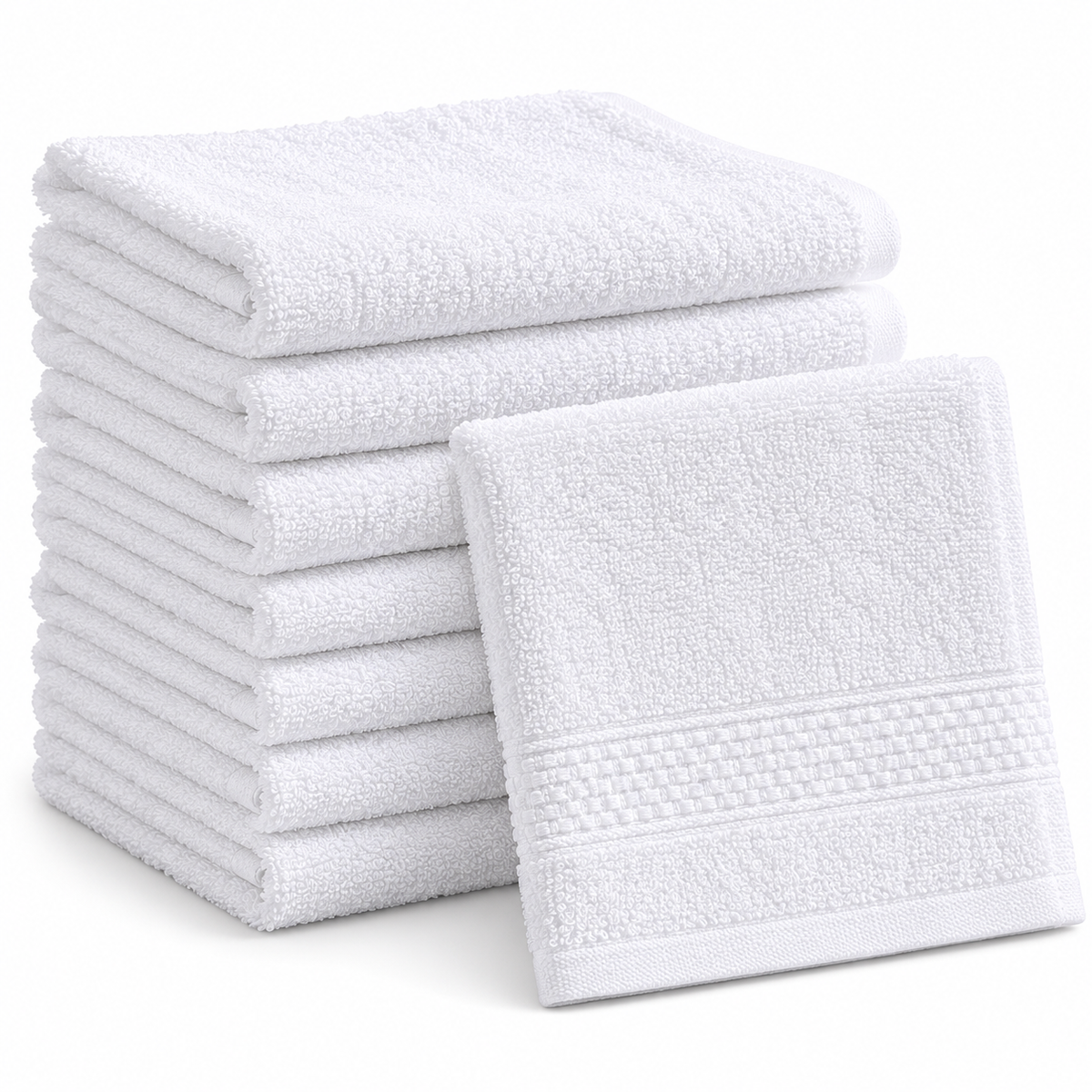 100% Cotton, 1.5 lbs/dzn, 13"x 13", Plain, White, Dobby Border, 300 pcs/case