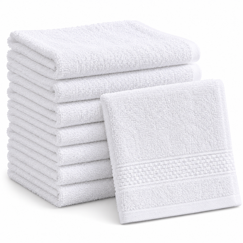 100% Cotton, 1.5 lbs/dzn, 13"x 13", Plain, White, Dobby Border, 300 pcs/case