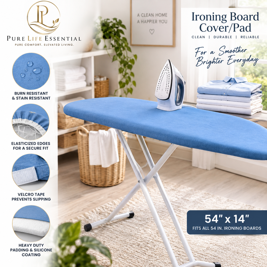 Ironing Board Cover & Pad – Blue, 54" x 14" | Heavy-Duty, Burn & Stain Resistant