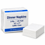 White Dinner Napkins 2-Ply, 15" x 17" – 1/8 Fold, 3000/Case