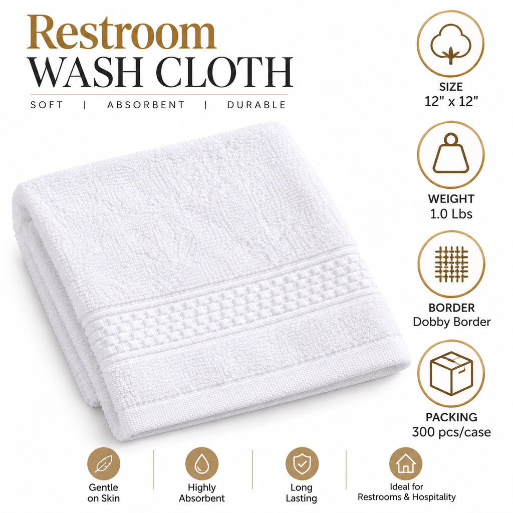 Restroom Wash Cloth, 12x12, 1.0 Lbs, Dobby Border, 300 pcs/case