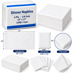 White Dinner Napkins 2-Ply, 15" x 17" – 1/8 Fold, 3000/Case