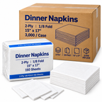 White Dinner Napkins 2-Ply, 15" x 17" – 1/8 Fold, 3000/Case