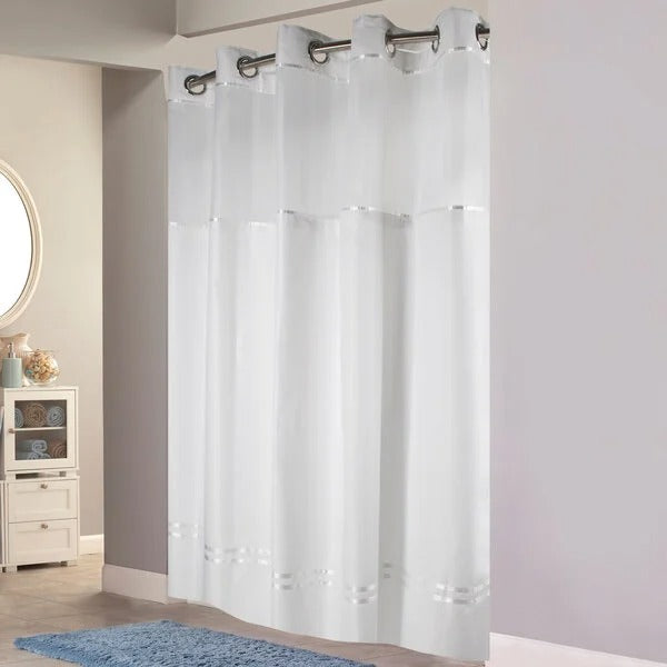 Hookless Shower Curtain – White Polyester Ringless Curtain, 71" x 74" or 71" x 77"