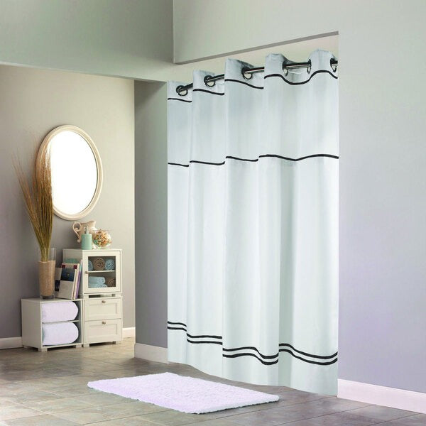 Hookless Shower Curtain – White Polyester Ringless Curtain, 71" x 74" or 71" x 77"